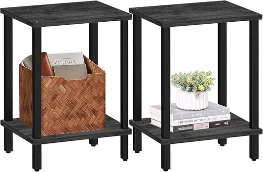 TUTOTAK End Table, Set of 2, Side Table, Nightstand, 2-Tier Storage Shelf, Sofa Table for Small Space, Living Room, Bed Room, Charcoal Grey TB01BY035(2PCS)