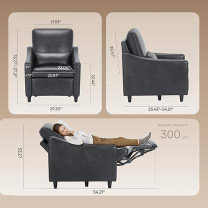 COLAMY Pushback Electric Recliner Chair, Premium Leather Upholstery with Adjustable Angles, Extra Lumbar Pillow, Built-in Charging Port, Business-Casual Style for Living Room（Black