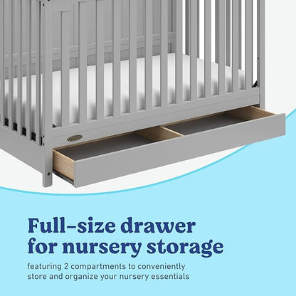 Graco Hadley 5-in-1 Convertible Crib with Drawer (Pebble Gray) – GREENGUARD Gold Certified, Crib with Drawer Combo, Full-Size Nursery Storage Drawer, Converts to Toddler Bed, Daybed