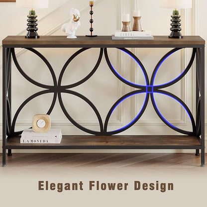 GiftGo Narrow Sofa Table 47.2 Inch, Industrial Sofa Table Behind Couch, Vintage Entry Console Table with Storage for Entryway, Living Room, Foyer, Elegant Design (Rustic Brown, 47.2)