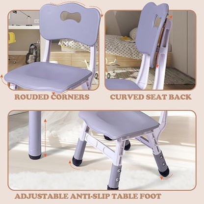 Kids Table and 2 Chairs Set, Height Adjustable Toddler Study Table and Chair Set, Kid Size for Ages 3-8 Children, Graffiti Desktop, Easy to Wipe/Arts & Crafts, Homes/Classrooms/Daycare (Grey)
