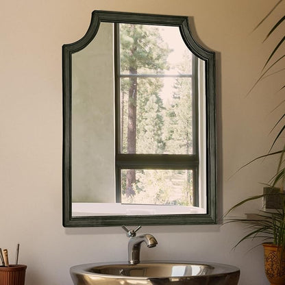 WallBeyond Scalloped Wood Mirror for Wall Decor 16x20 Inch Black Small Bathroom Vanity Rectangle Mirror for Hallway Bedroom Living Room(Black)