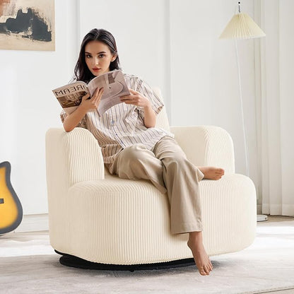 Furnimart 360° Swivel Barrel Accent Chair Set of 2, Round Upholstered Comfy Lounge Chair, Corduroy High-Resilienc Foam Single Sofa, No Assembly Wide Seat for Living Room, Bedroom, Apartment (Beige)