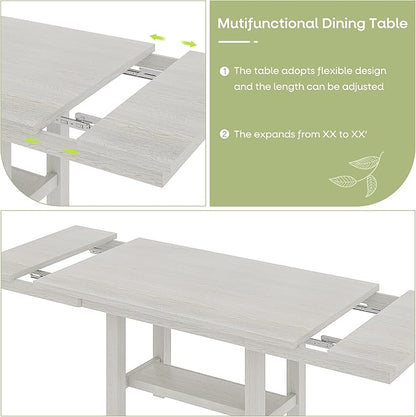 7-Piece Solid Wood Dining Table Set for 6, Extendable Table with 6 Chairs – Easy Assembly for Indoor Use, Kitchen, Dining Room, Grey