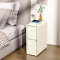 VICITON Modern Narrow Faux Leather Nightstand, Solid Wood Drawer, Storage Accent Table, Small Side End Table for Bedroom (Cream White, Narrow)