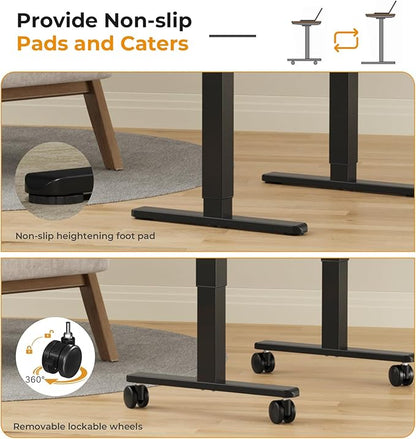JOY worker Small Electric Standing Desk, 40" x 20" Whole Glass Piece Height Adjustable Desk with Memory Controller, Sit to Stand Desk Workstation for Home Office, Black