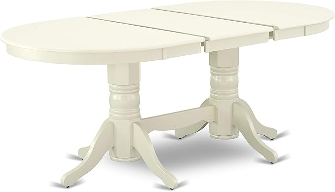 East West Furniture VAKE5-LWH-W 5 Piece Kitchen Table Set for 4 Includes an Oval Dining Room Table with Butterfly Leaf and 4 Solid Wood Seat Chairs, 40x76 Inch, Linen White