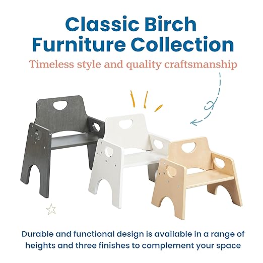 ECR4Kids Stackable Wooden Toddler Chair, 8in, Kids Furniture, Natural, 2-Pack