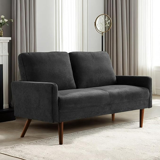 Kent Velvet Loveseat Sofa, European Style with Sleek Design, Modern & Vintage Flair, Upholstered 2 Seater Couch, Chic Living Room Furniture Seating for Home, Apartment or Office, Black