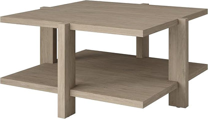 Henn&Hart 35" Wide Square Coffee Table in Antiqued Gray Oak, for Home, Living Room, Bedroom, Entertainment Room, Office