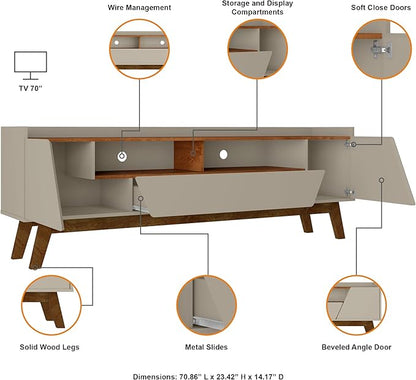 Manhattan Comfort Marcus Mid Century Modern 70 Inch TV Stand with Drawers, Cable Management, 4 Shelves and Soft Close Doors, Entertainment Center and Media Console for Living Room, Off White