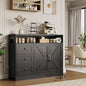 47inch Farmhouse Buffet Sideboard Cabinet, Wood Cupboard Storage Pantry Cabinet with Drawers, Coffee Bar Station Table for Kitchen Living Dining Room, Black