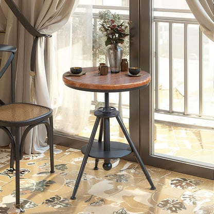 Dia 19.7" Round Pub Table Height Adjustable with 360 Swivel Solid Wood Tabletop for Dining Bistro Cafe Home Bar, Rustic Brown
