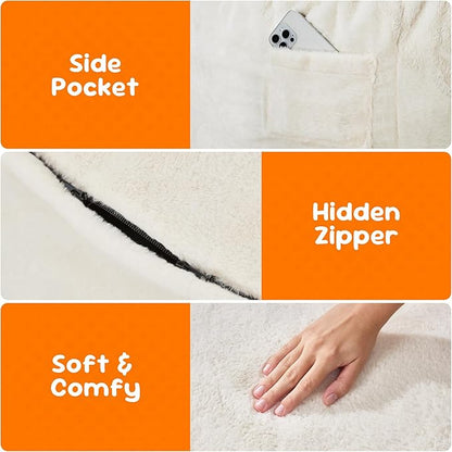 Hobestluk Bean Bag Chairs 2.5FT Bean Bag Chair with Memory Foam Filled & Plush Faux Fur Cover Small Bean Bag Chairs for Playroom, Living Room, Bedroom (White)