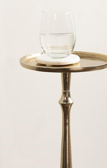 Kate and Laurel Carling Traditional Metal Round Drink Table, 9 x 9 x 22, Gold, Vintage Cast Aluminum Accent Table with Unique Spindle Design for Use as Indoor Plant Stand or Living Room Decor Piece