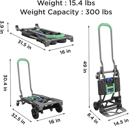 COSCO Shifter Multi-Position Folding Hand Truck and Cart, 300 lb. Weight Capacity, Green, 12222PBG1E