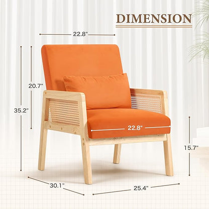 YESHOMY Mid-Century Accent Chair with Pillow Upholstered with Solid Frame & Breathable Armrest for Living Room, Light Orange