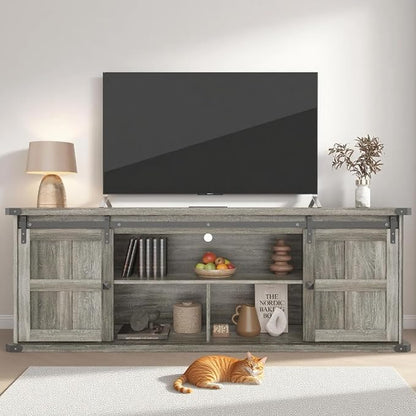 GAOMON 70" Farmhouse TV Stand for 80/75/70 Inch TVs,Entertainment Center Storage Cabinets w/Power Outlets and Sliding Barn Door,Rustic TV Stands for Living Room,Media Console Cabinet