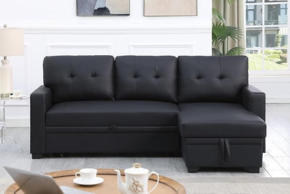 Devion Furniture Maison 4-in-1 Convertible L Shaped Couch with Pull Out Bed and Storage, Sectional Sleeper Sofa with Reversible Chaise for Living Room, Apartment, Bedroom, Office