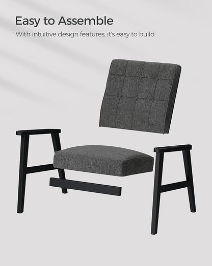 SONGMICS Accent Leisure Chair, Mid-Century Modern Arm Chair with Solid Wood Armrests and Legs, 1-Seat Cushioned Sofa for Living Room Bedroom Balcony Studio, Classic Black ULAC001B01