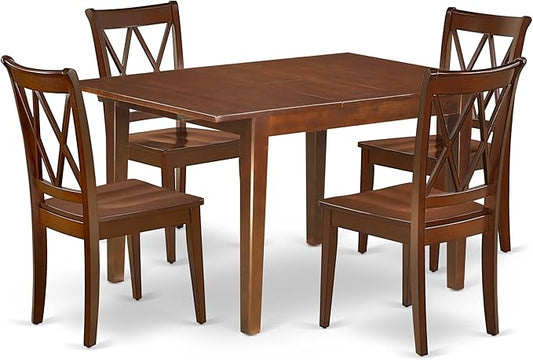 East West Furniture MLCL5-MAH-W 5 Piece Kitchen Table & Chairs Set Includes a Rectangle Dining Room Table with Butterfly Leaf and 4 Solid Wood Seat Chairs, 36x54 Inch, Mahogany