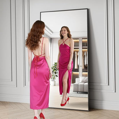 Bathroom Mirror 36x71 Black Bathroom Wall-Mounted Mirrors, Modern Vanity Mirror for Bedroom, Living Room, Aluminum Alloy Frame Allow to Hang Horizontally or Vertically