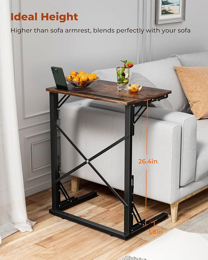 21''Wx28''H Folding TV Tray Set of 2, Small Foldable C-Shaped Tray Table for Eating with Tablet and Phone Slots, Slide Under Couch Side Table for Recliner, Living Room, Bedroom, Rustic Brown