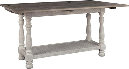 Signature Design by Ashley Havalance Farmhouse Sofa Table, Flip Top Design for Additional Dining Space and Fixed Lower Shelf, Gray & White with Weathered Finish