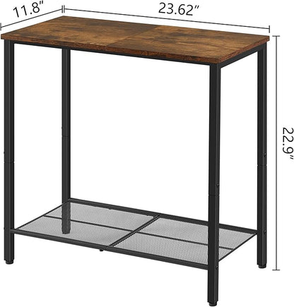 Hoctieon 2 Tier End Table, Sofa Side Table, Narrow Side Table with Storage, Slim Nightstand for Small Spaces, Metal Frame, for Living Room, Bedroom, Sofa Couch, Hall, Rustic Brown, 2 Set