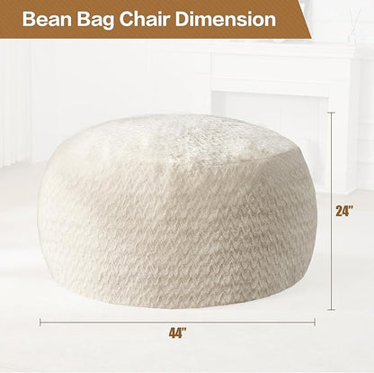 Hobestluk 4ft Bean Bag Chairs for Adults Large Beanbag Chair with Chevron Plush Fur Cover Big Bean Bag Chair for Living Room Bedroom Dorm Office - White (44” x 44” x 24”)