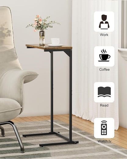TUTOTAK C Shaped End Table, Tv Tray, Small Side Table, 28.7 inch Tall Couch Table, Tray Table, Sofa Table, Living Room, Bed Room, Brown TB01BB071