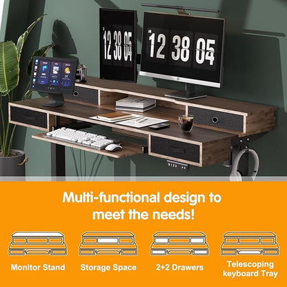 Electric Standing Desk, 55" Standing Desk Adjustable Height, Adjustable Desk with 4 Drawers, Ergonomic Adjustable Sit Stand Desk with Keyboard Tray, Rustic Brown