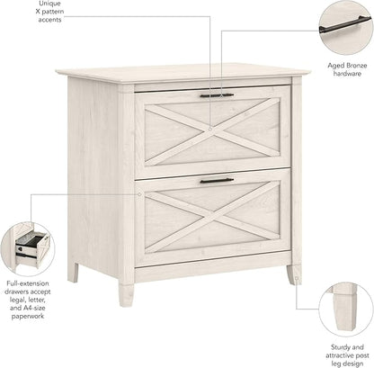 Bush Furniture Key West 2 Drawer Lateral File Cabinet in Linen White Oak | Document Storage for Home Office | Accent Chest with Drawers