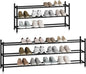 STORAGE MANIAC Long Expandable Shoe Rack, 18 Pairs Metal Wide Stackable Shoe Rack, Adjustable Shoes Shelf, Freestanding Shoes Organizer for Closet, Entryway, Hallway, Garage, Front Door, 3 Tiers