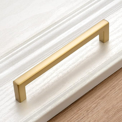 KOOFIZO Solid Square Bar Cabinet Handle - Brushed Gold Furniture Pull, 5 Inch/128mm Screwhole Distance, 10-Pack for Kitchen Cupboard Door, Bedroom Dresser Drawer, Bathroom Wardrobe Hardware