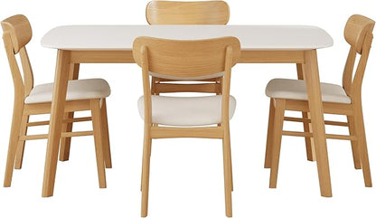 Merax 5-Piece Dining Set, Solild Wood Table & Chairs with Backrests for 4, Farmhouse Natural Kitchen Furniture for Home, Dining Room, Natural Oak+Beige