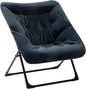 HollyHOME X-Large Saucer Chair, Comfy Oversized Folding Chair, Faux-Fur Reading Chair for Teens, Adults, Foldable Accent Lazy Chair, Metal Frame Lounge Chair for Living Room, Bedroom, Dorm, Navy Blue