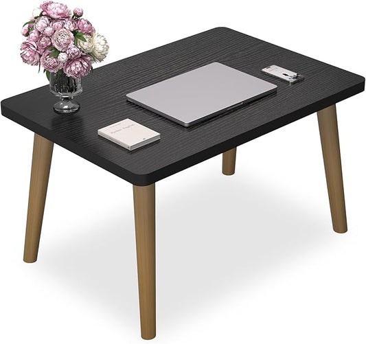 Small Coffee Table for Small Space, Low Table, Floor Table Desk for Sitting on The Floor, Storage Living Room Furniture, Tatami Tea Tables with Solid Wood Legs, Home Office, Farmhouse, Rectangle Black