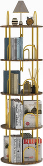 4 Tier Rotating Bookshelf, 360° Spinning Bookshelf Tower, Round Narrow Space Saving for Books and Display, Revolving Bookcase Corner Tall Book Shelf for Small Spaces, Bedroom, Living Room, Gold