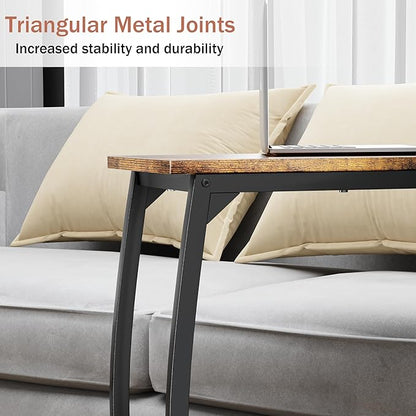 C-Shaped End-Table Set of 2 - Side Table for Couch,Curved Support Legs, Slide Under Couch Table for Sofa, TV Tray Table for Living Room Bedroom (Rustic Brown)