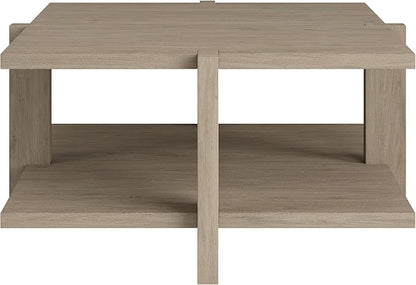 Henn&Hart 35" Wide Square Coffee Table in Antiqued Gray Oak, for Home, Living Room, Bedroom, Entertainment Room, Office