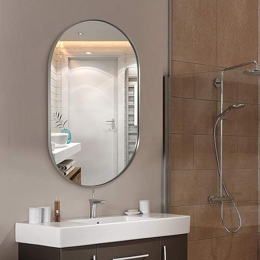 ANDY STAR Brushed Nickel Oval Bathroom Mirror, 24x36 Nickel Pill-Shaped Mirror, Oval Mirrors Wall-Mounted Mirror Vertical/Horizontal
