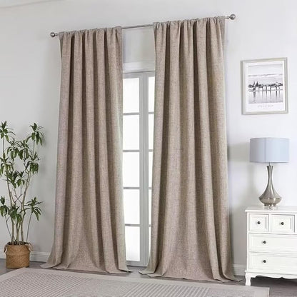 Joydeco Natural Linen Curtains 90 inch Length 2 Panels Set Burg 100% Blackout Patio Door Curtain Room Darkening Sliding Door Curtains Thermal Insulated Back tab Rod Pocket(105x90 inch, Linen)