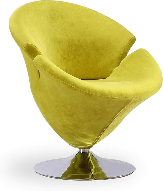 Manhattan Comfort Tulip Swivel Accent Chair with 360° Turn, Modern Flower Inspired Design, Soft Velvet Upholstery, Polished Chrome Base, No Assembly Required, 300 Lbs Capacity, Green