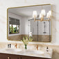 Gold Bathroom Mirror, 48x32 Inch Brushed Gold Metal Frame Mirror for Wall, Rounded Rectangle Bathroom Vanity Mirror, Tempered Glass, Anti-Rust, Horizontal/Vertical