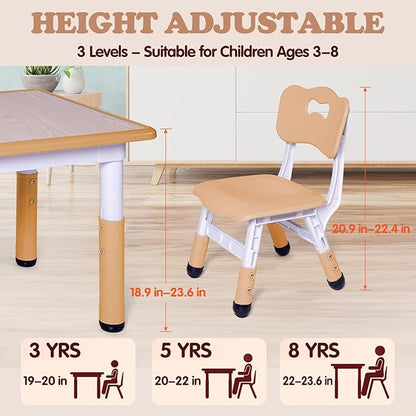 Kids Table and 2 Chairs Set, Height Adjustable Toddler Study Table and Chair Set, Kid Size for Ages 3-8 Children, Graffiti Desktop, Easy to Wipe/Arts & Crafts, Homes/Classrooms/Daycare (Beige)