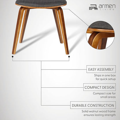 Armen Living Jaguar Mid-Century Dining Chair in Walnut Wood and Charcoal Fabric - Set of 4