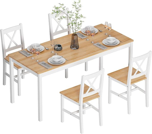 SogesPower Dining Table Set for 4, 5-Piece Wood Kitchen Dining Table Set with 4 Chairs for Kitchen Dining Room Restaurant Small Space, 47" White&Oak