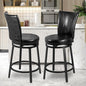 Bar Stools Set of 2, Counter Height Swivel Bar Chair with High Backrest, 24 inch Round Seat Barstools for Kitchen Island, Pub, Metal Base, Upholstered PU Leather Dining Chairs Black