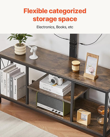 VEVOR 45" TV Stand with Mount for up to 75 in TVs, Entertainment Center with Power Outlet & LED Lights, Height Adjustable TV Console with Mount with 3 Tiers Storage Cabinets for Bedroom, Living Room